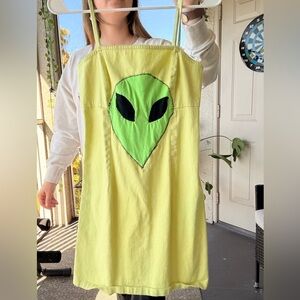 Upcycled Bright Yellow Mini Dress with Alien Face